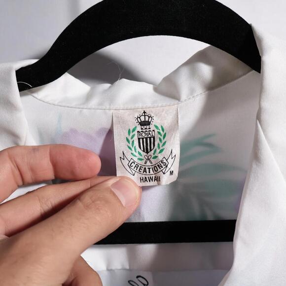 VTG 60s Royal Creations Hawaii Floral Tropical Purple White Button Up Top Mens M - Picture 3 of 6